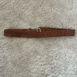 Vintage Vietnam Veteran Brown Leather Belt Measuring 36”
